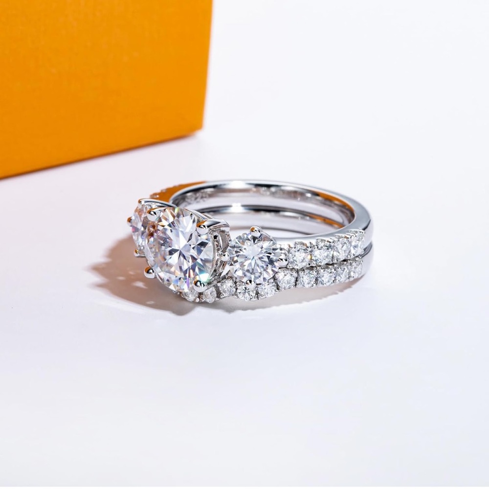 Past Future and Present wedding ring bridal set - Picture 4 of 8